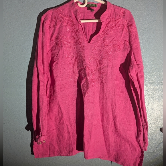 Ralph Lauren Pink Embroidered Long Sleeve Top - Picture 2 of 7